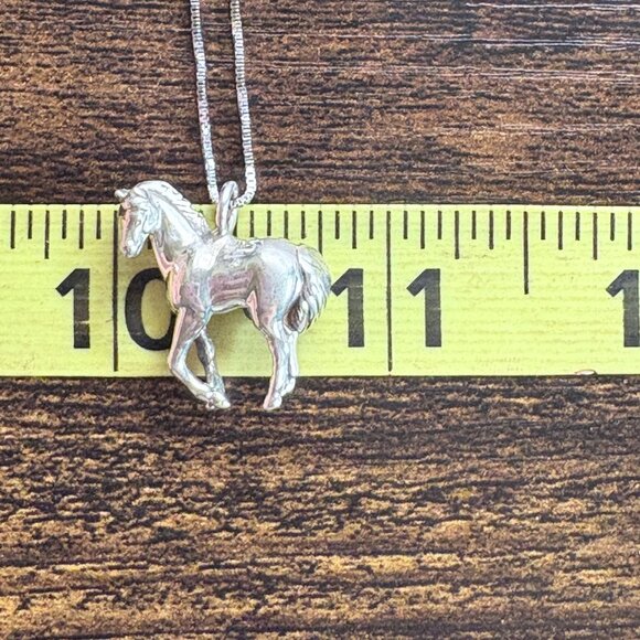 VTG Sterling Silver 925 Horse Pendant Box Link Chain Necklace Size 18" Length - Picture 8 of 14